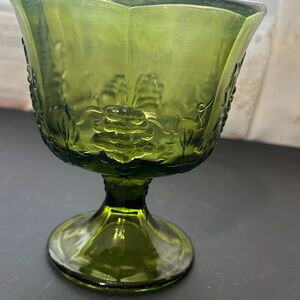 Indiana glass green candy dish with grape decor